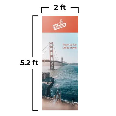 2 x 5.2 ft Promotional banner featuring the Golden Gate Bridge with the slogan 'Travel to live. Life to Travel.' and 'SAN FRANCISCO' at the top.