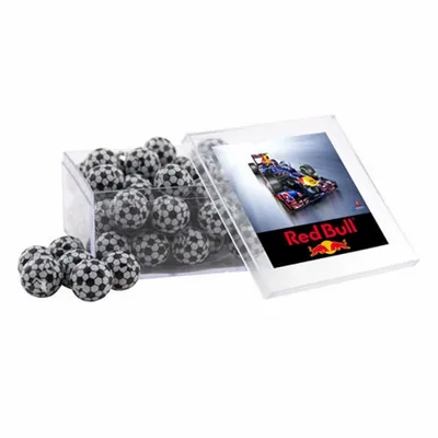 Acrylic Box with Chocolate Soccer Balls - Large - Custom Hats Now