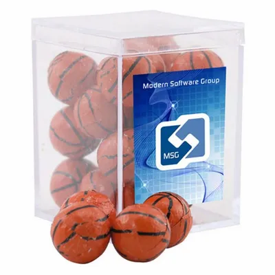 Acrylic Box with Chocolate Basketballs - Small - Custom Hats Now