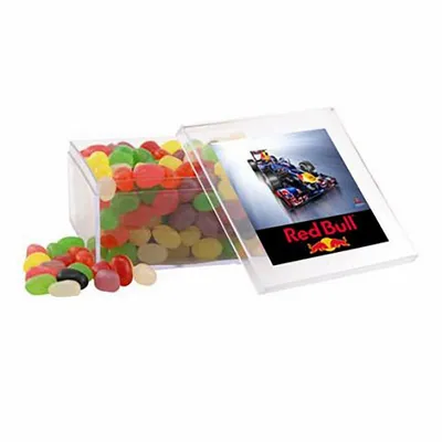 Large Square Acrylic Candy Box with Assorted Jelly Beans - Custom Hats Now