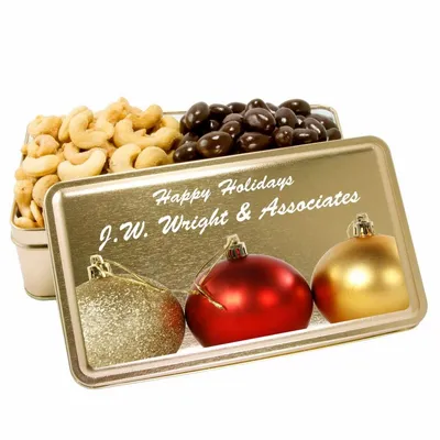 2-Share Tin - Salted Cashews/Dark Chocolate Almonds - Custom Hats Now
