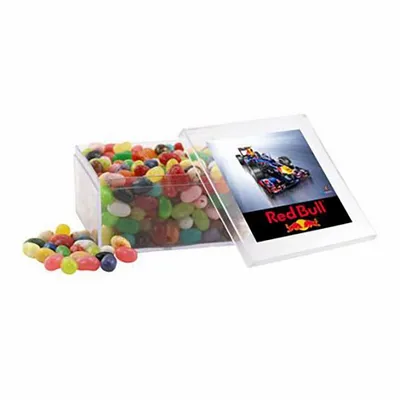 Large Square Acrylic Candy Box with Jelly Belly - Custom Hats Now