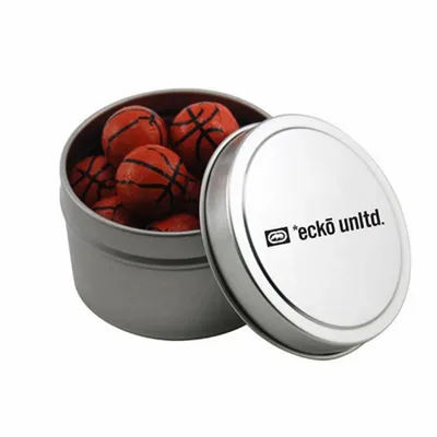 Round Tin with Chocolate Basketballs - SBF3100 - Tote Bags Now