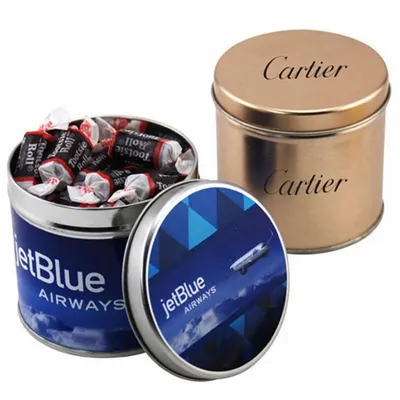 Round Tin with Tootsie Rolls - Custom Hats Now