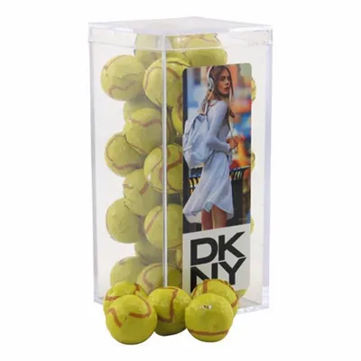 Acrylic Box with Chocolate Tennis Balls - Medium - Custom Hats Now