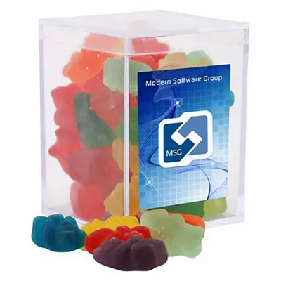 Clever Candy Small Acrylic Candy Box with Gummy Bears - Custom Hats Now