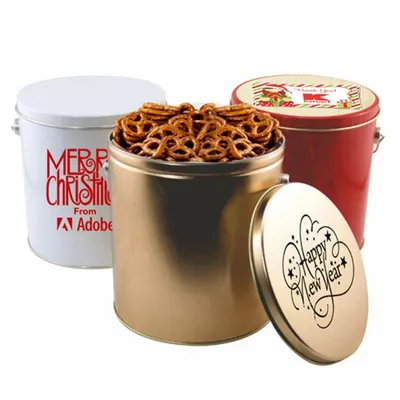1 Gallon Gift Tin with Pretzels - Tote Bags Now