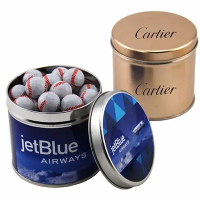 Round Tin with Chocolate Baseballs - SBF4100 - Custom Hats Now
