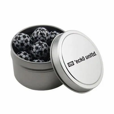 Round Tin with Chocolate Soccer Balls - SBF3100 - Tote Bags Now