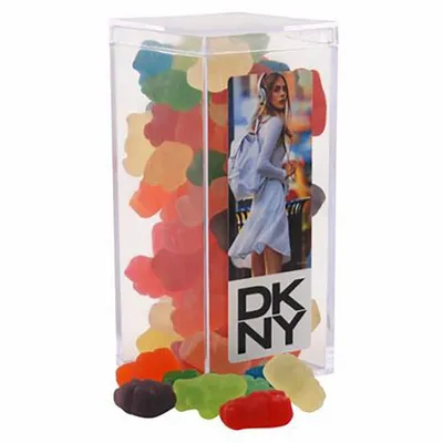 Clever Candy Large Rectangle Acrylic Candy Box with Gummy Bears - Custom Hats Now