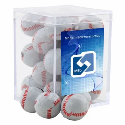Acrylic Box with Chocolate Baseballs - Small - Custom Hats Now