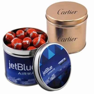 Round Tin with Chocolate Footballs - SBF4100 - Custom Hats Now