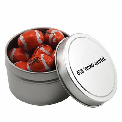 Round Tin with Chocolate Footballs - SBF3100 - Tote Bags Now