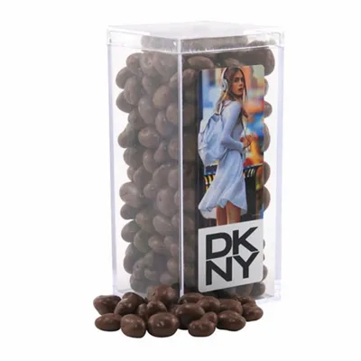 Acrylic Box with Chocolate Covered Raisins - Custom Hats Now