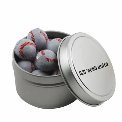 Round Tin with Chocolate Baseballs - SBF3100 - Tote Bags Now