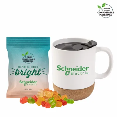 Cork Bottom Mug with Compostable bag of Gummy Bears - Tote Bags Now