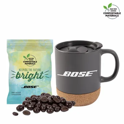 Cork Bottom Mug w/ Compostable Bag of Dark Chocolate Espresso Beans - Tote Bags Now