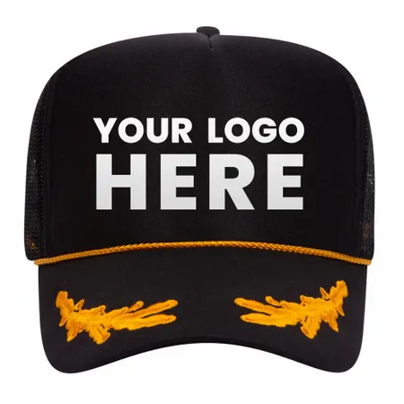 Otto 39-162 5-Panel High Crown Foam Trucker Hat - Black/Gold with Oak Leaves Otto 39-162 5-Panel High Crown Foam Trucker Hat - Black/Gold with Oak Leaves - Custom Hats Now