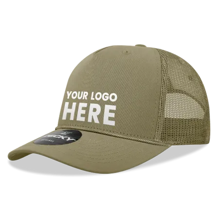 Decky 6040 - 5 Panel Mid Profile Structured Cotton/Poly Blend Trucker w/Rope - Custom Hats Now
