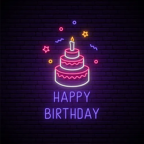 Happy Birthday with Cake Neon Sign - Custom Hats Now
