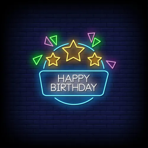 Star & Angles Happy Birthday Neon Sign - Custom Hats Now