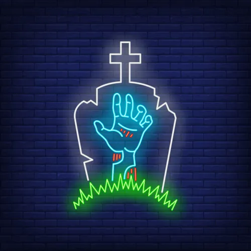 Gravestone Zombie Hand Neon Sign - Custom Hats Now