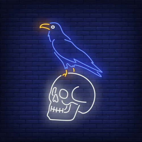 Crow Sitting Human Skull Neon Sign - Custom Hats Now