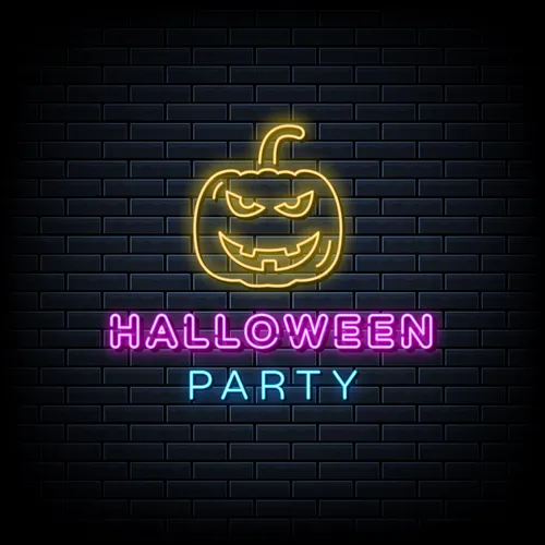 Halloween Party Neon Sign with Pumpkin - Custom Hats Now