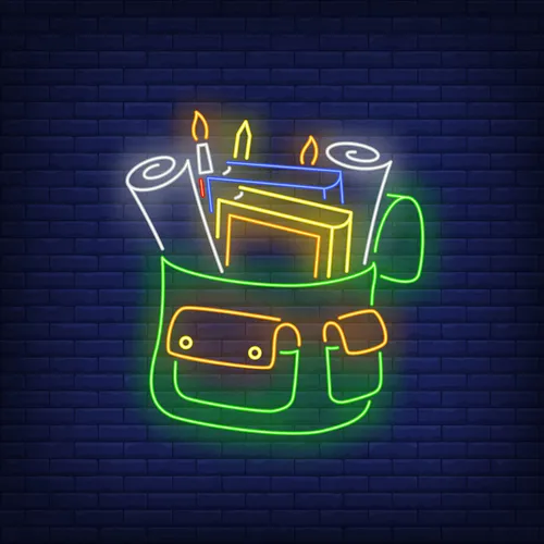 Backpack With Stationery Neon Sign - Custom Hats Now
