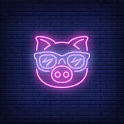 Cute Cartoon Pink Pig Sunglasses Neon Sign - Custom Hats Now