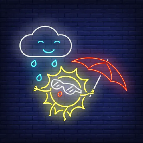 Cartoon Sun With Umbrella Rain Neon Sign - Custom Hats Now