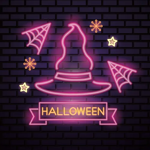 Pink Witch Hat Halloween Neon Sign - Custom Hats Now