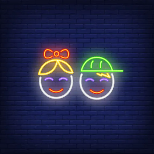 Smiling Girl Boy Faces Neon Sign - Custom Hats Now