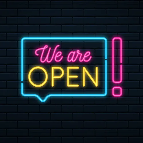 We Are Open Neon Sign - Custom Hats Now