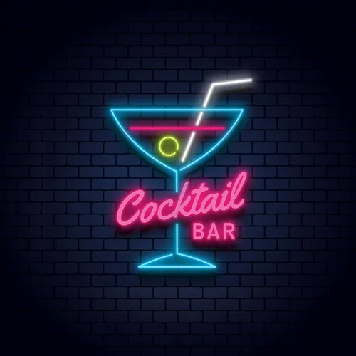 Cocktail Bar Glass & Zip Neon Sign - Custom Hats Now