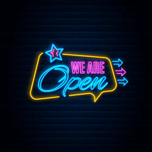 We are Open This Way Neon Sign - Custom Hats Now