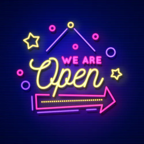We Are Open Hanging Neon Sign - Custom Hats Now