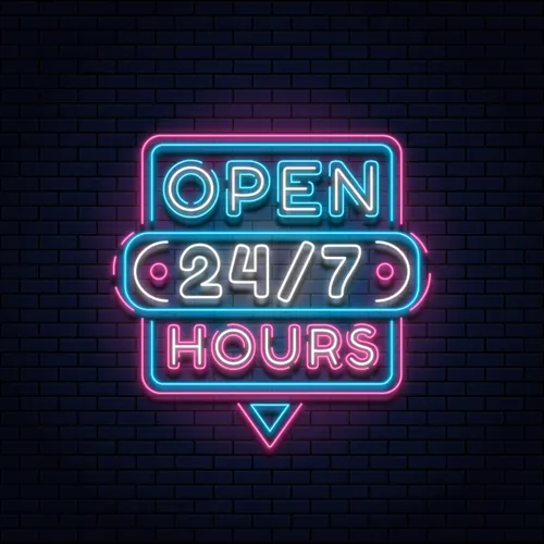 24/7 Open Hours Neon Sign - Custom Hats Now