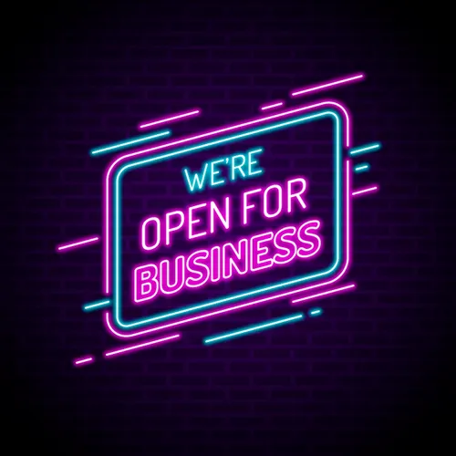 Open For Business Neon Sign - Custom Hats Now