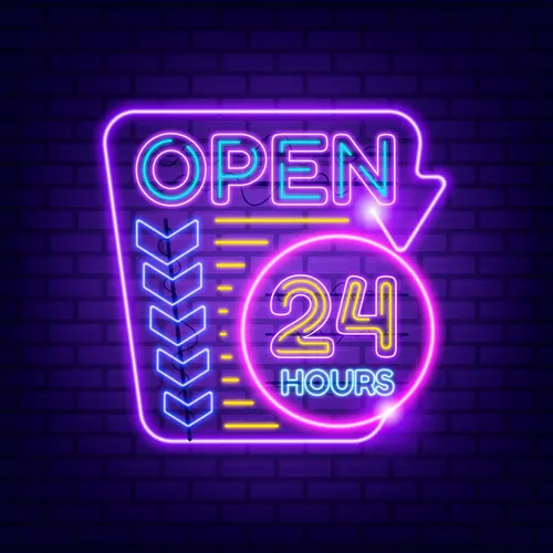 Retro Open 24 Hours Neon Sign - Custom Hats Now