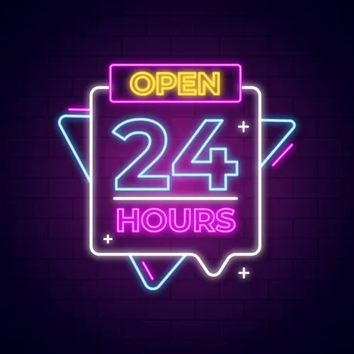 Open 24 Hours with Abstract Shapes Neon Sign - Custom Hats Now