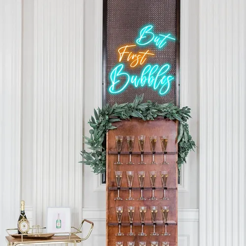 But First Bubbles Wedding Party Neon Sign - Custom Hats Now