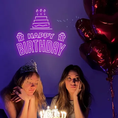 Happy Birthday with Cake Artwork Neon Sign - Custom Hats Now