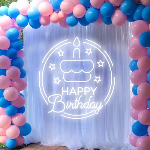 Happy Birthday Cake in Circle Neon Sign - Custom Hats Now