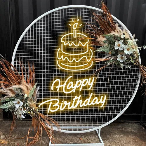 Happy Birthday with Cake on Top Neon Sign - Custom Hats Now