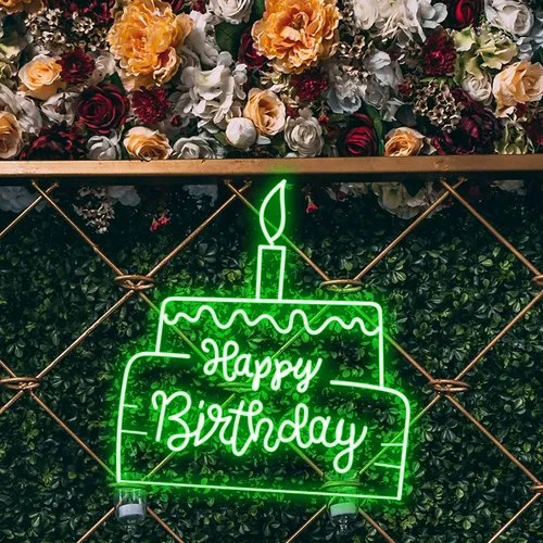 Happy Birthday Text in Big Cake Neon Sign - Custom Hats Now