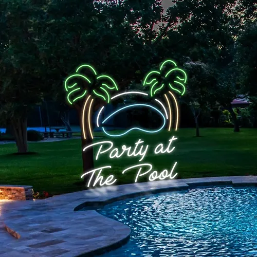 Party At The Pool Neon Sign - Custom Hats Now