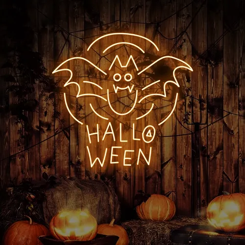Halloween Bat Neon Sign - Custom Hats Now