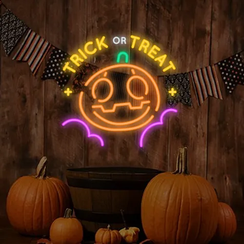 Trick or Treat Neon Sign - Custom Hats Now