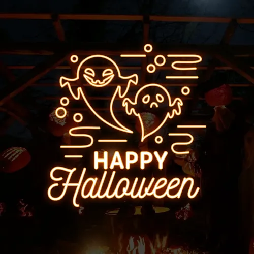 Happy Halloween Two Ghosts Neon Sign - Custom Hats Now